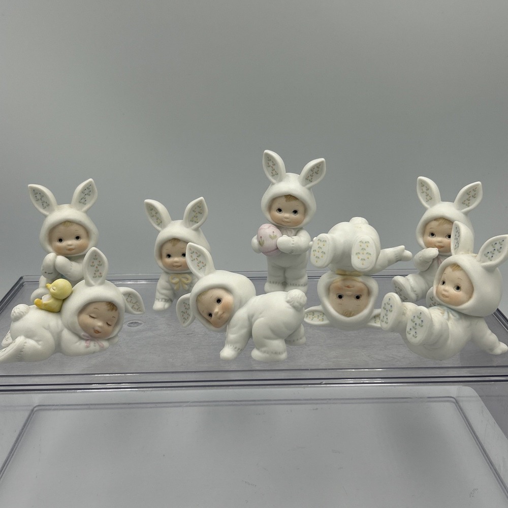 Set Of 8 Morehead Enesco 1984 "Lil Luv Bunting" Baby Figurines Bunny Taiwan